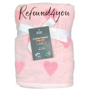 Caro - ‘Pink Hearts’ Hand Towels (2) Ultra Soft. NWT Firm!